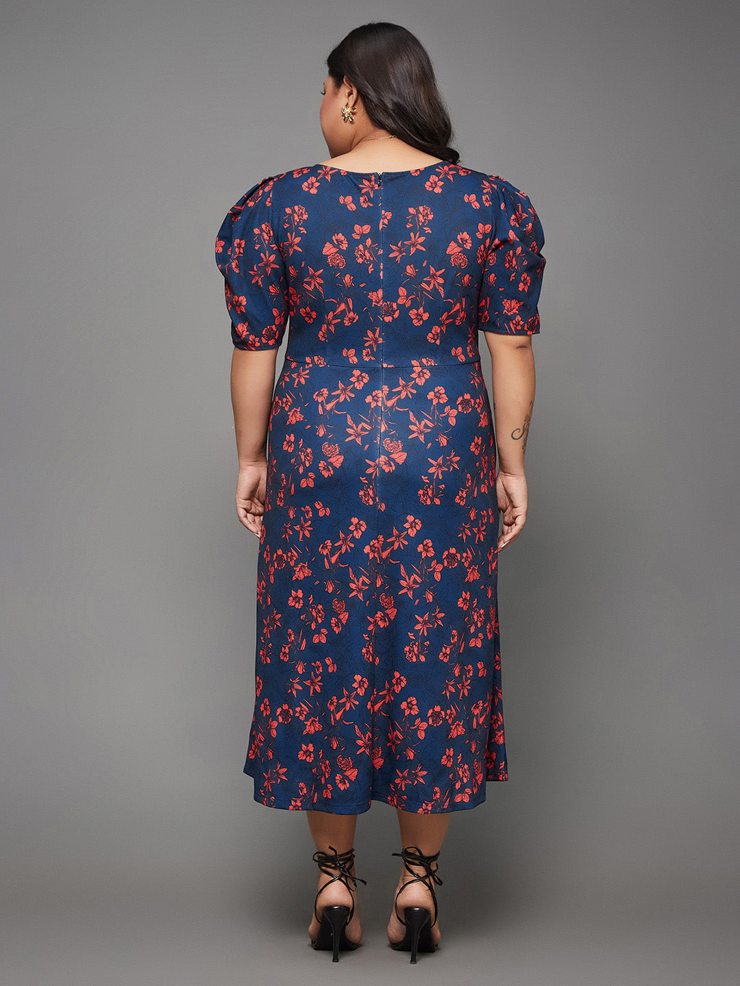 Body Bliss Multicolored-Base-Teal Floral Wrap Midi Dress