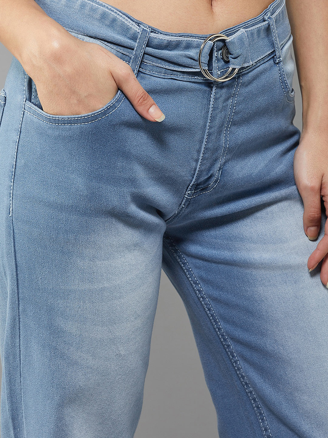 24/7 Comfort Blue Cotton Wide-Leg Relaxed Mid-Rise Stretchable Denim Jeans