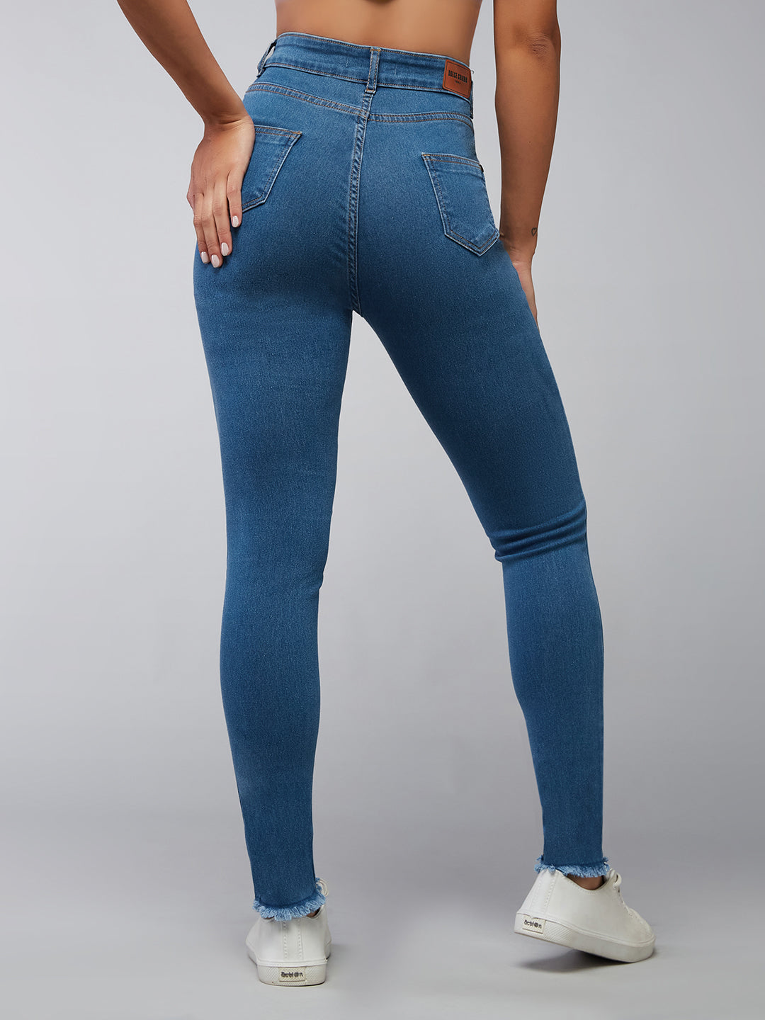 CHASEstretch™ Women's Blue Skinny High-Rise Cropped-Length Fringe Detailing Stretchable Denim Jeans