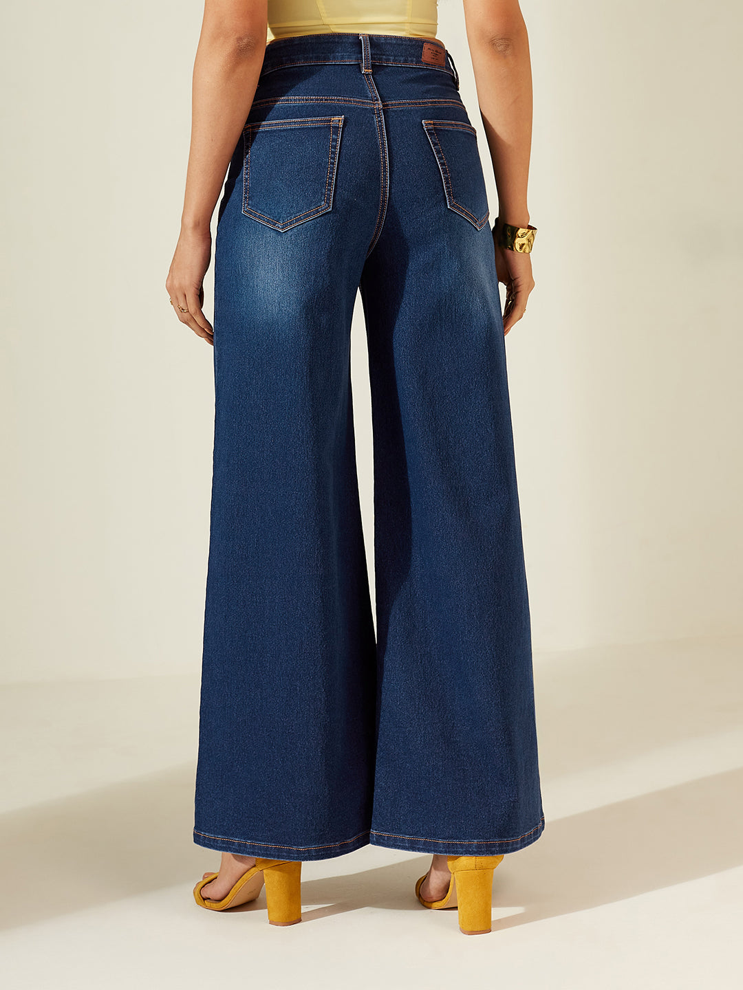 Women's Navy Blue Baggy High Rise Clean Look Regular Denim Jeans