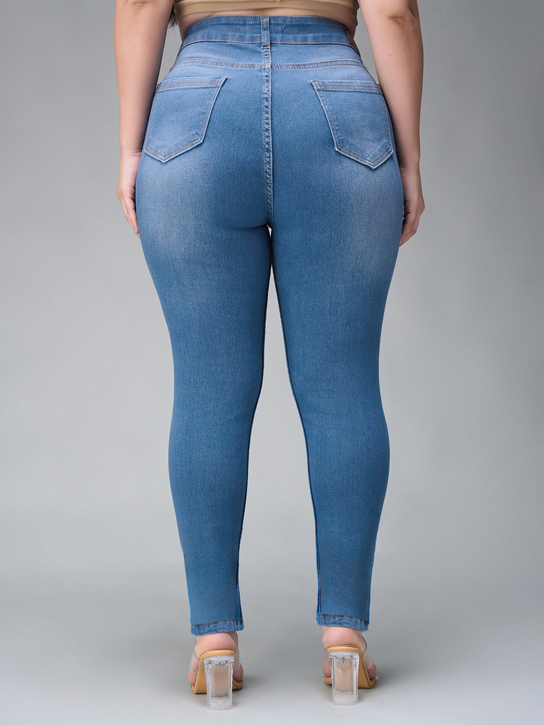 24/7 Comfort Blue Skinny High-Rise Mild Distress Stretchable Denim Jeans