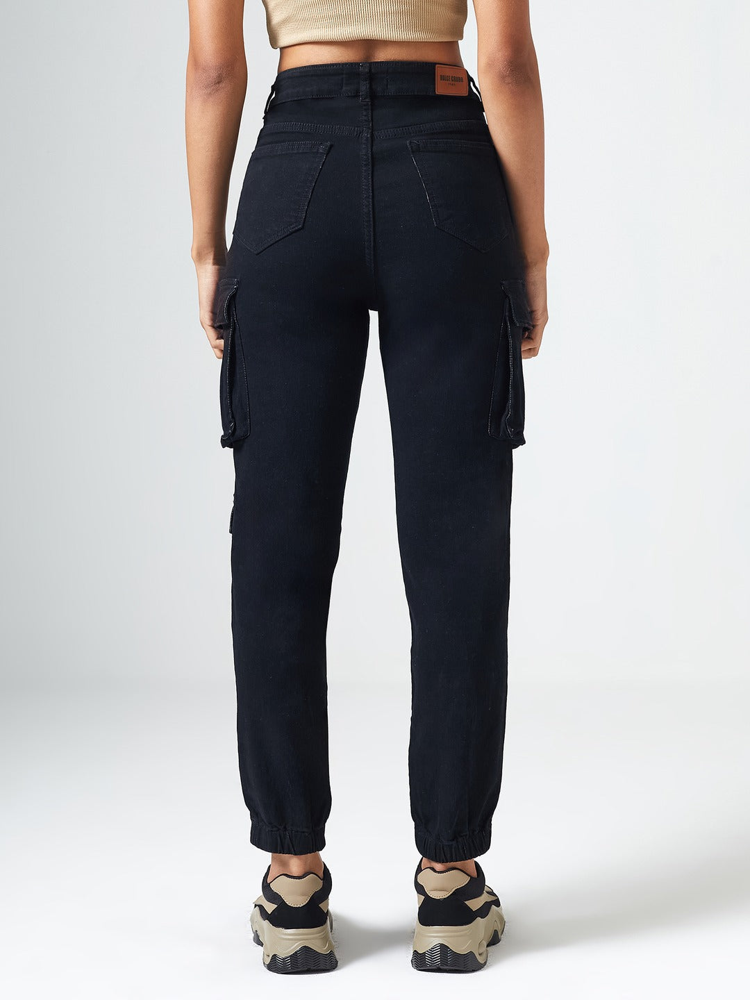 Black Regular High Rise Clean Look Regular Stretchable Denim Joggers for Women
