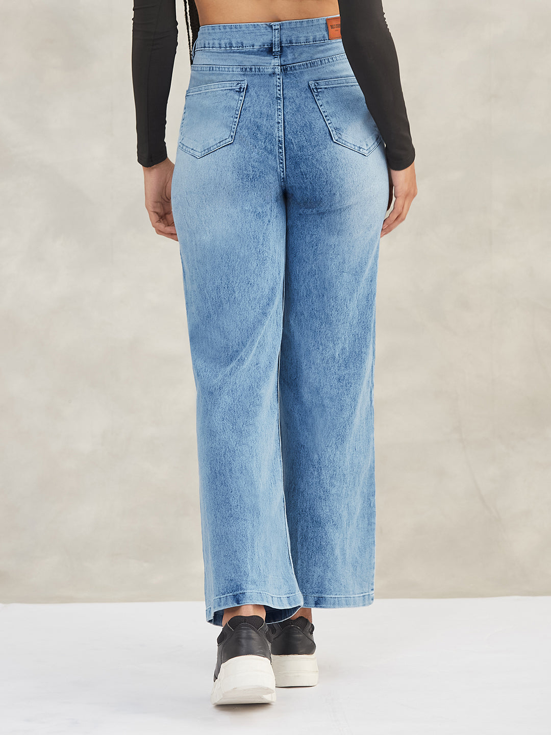 Women's Light Blue Wide-Leg High-Rise Stretchable Shaping Denim Jeans