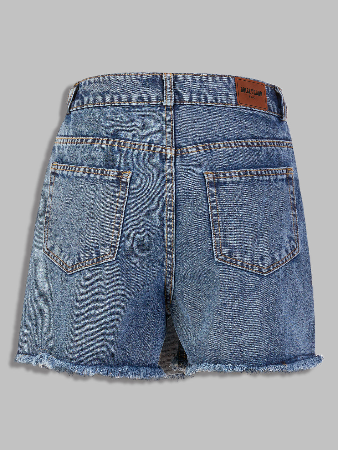 Women's Navy Blue High-Rise Mild-Distress Regular Denim Skorts