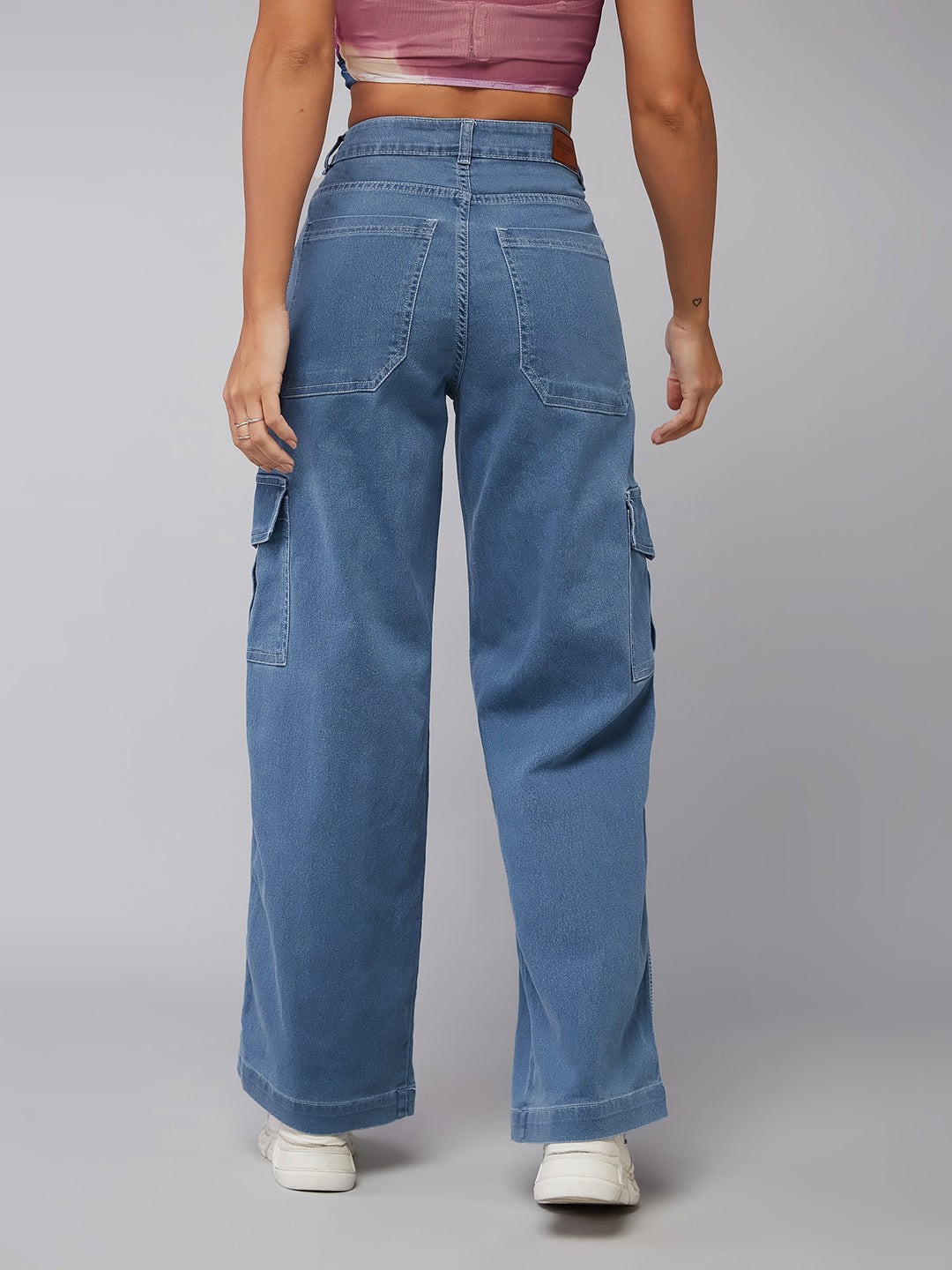 24/7 Comfort Blue Wide-Leg High-Rise Cargo Regular Stretchable Denim Jeans
