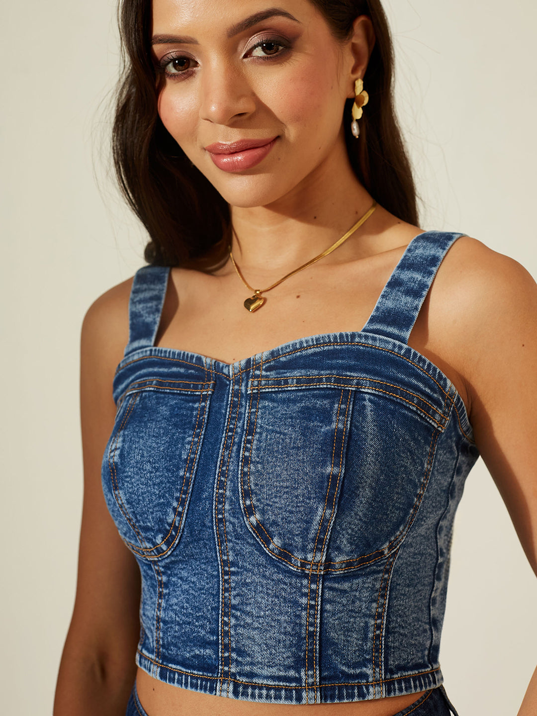 Navy Blue Sweet Heart Sleeveless Solid Bustier Top Crop Navy Blue Top For Women