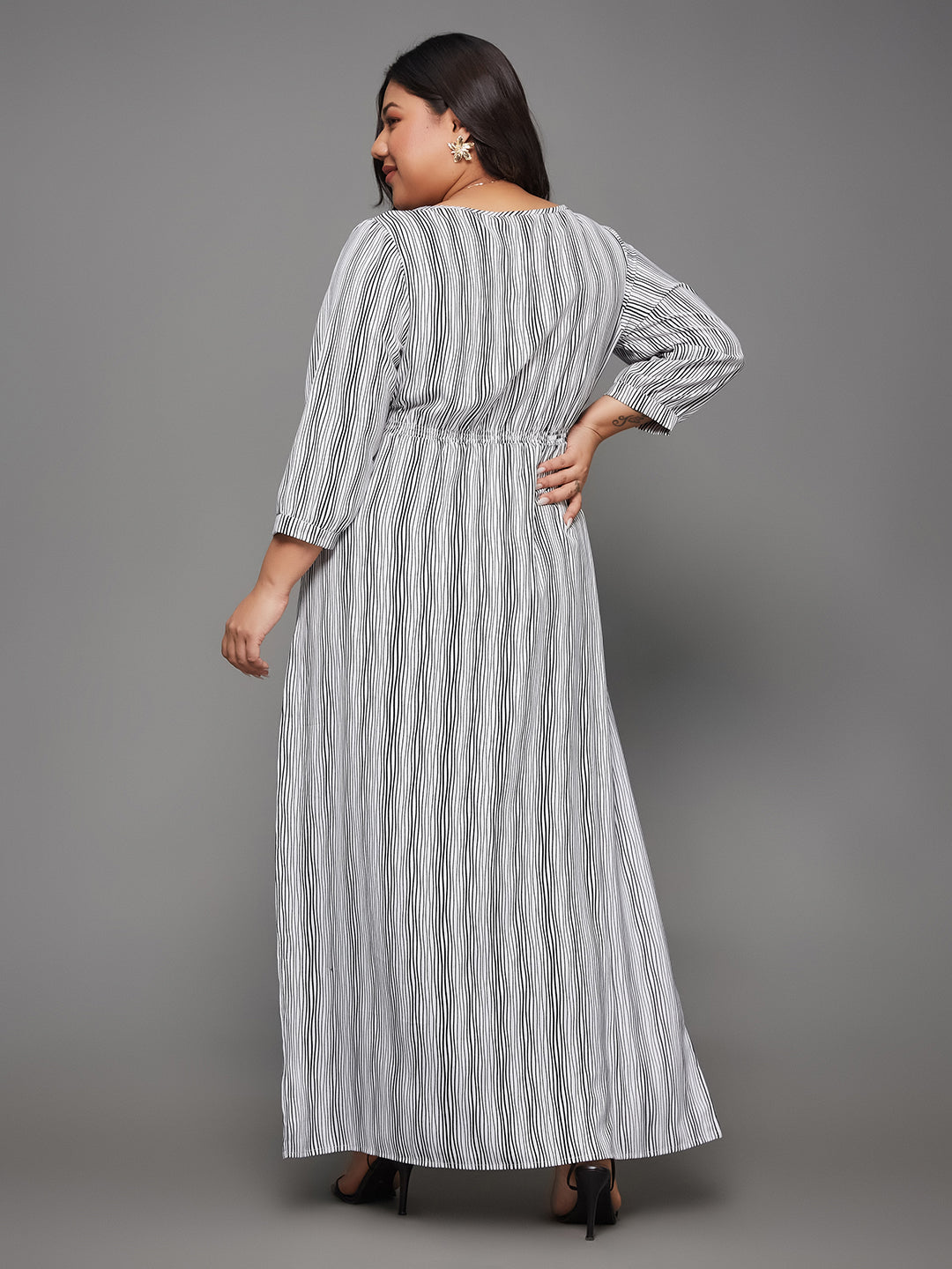 Body Bliss Black & White Striped Tassel Maxi Top