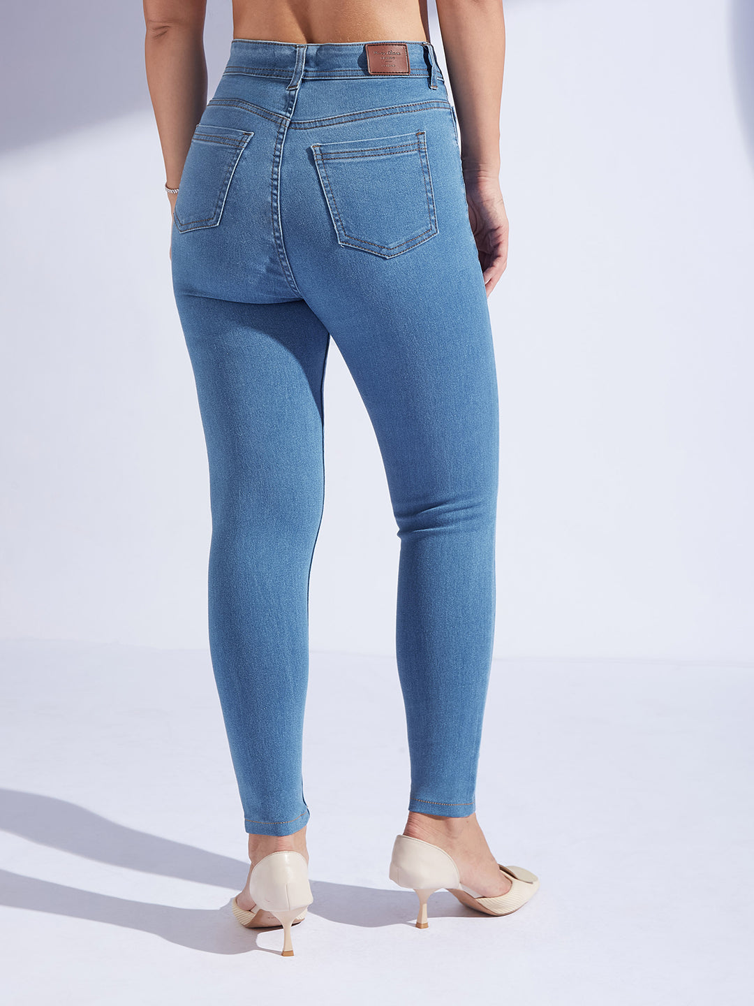 Women's Blue Skinny High-Rise Cropped Denim Jeans