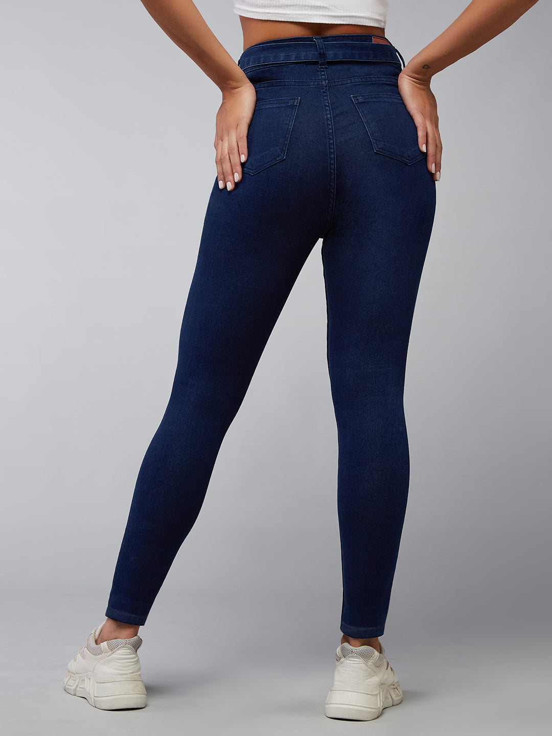 Women's Navy-Blue Cotton Skinny-Fit Relaxed High-Rise Stretchable Denim Jeans