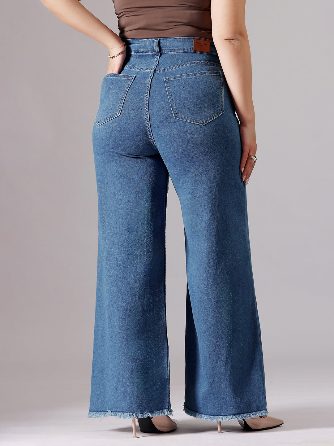 24/7 Comfort Blue Wide-Leg High-Rise Clean-Look Regular-Length Stretchable Denim Jeans