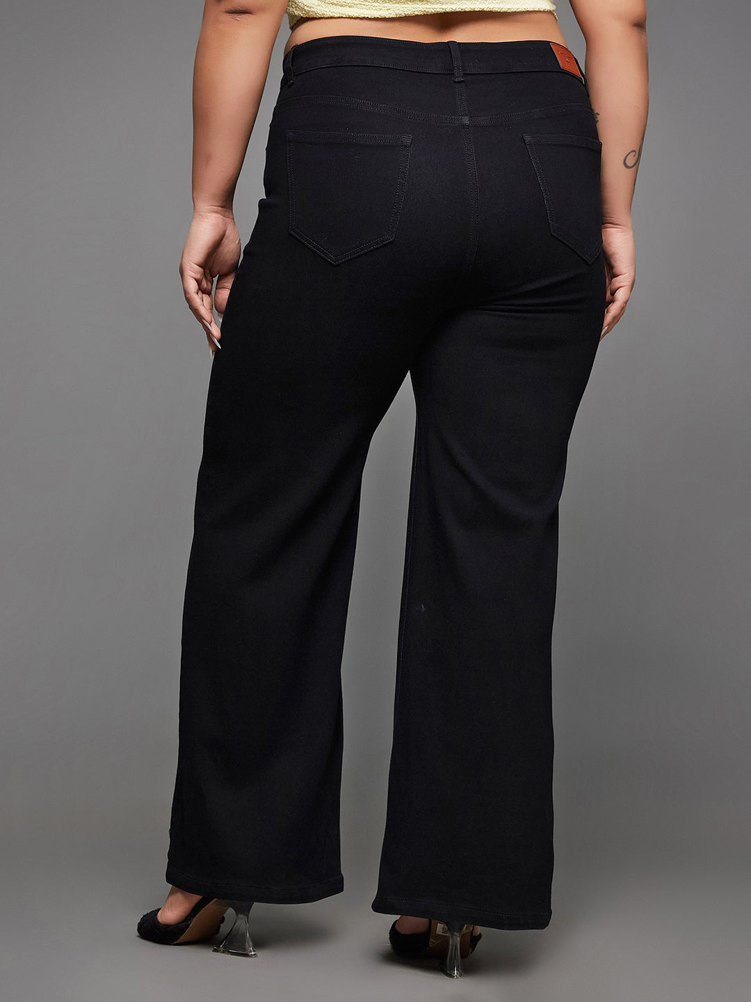 24/7 Comfort Black Wide-Leg High-Rise Stretchable Denim Jeans for Women
