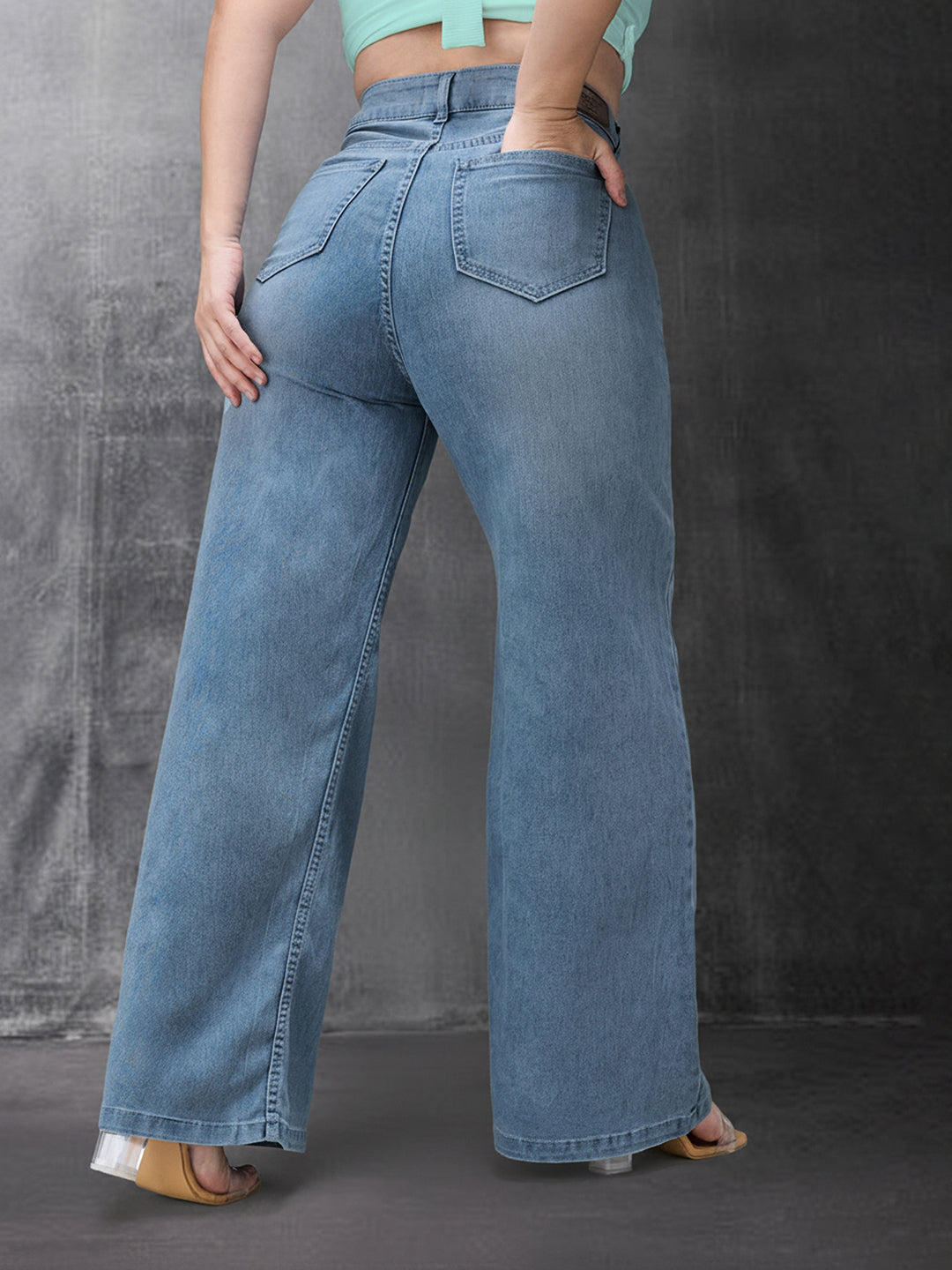 CHASEshape™ Light Blue Wide-Leg High Rise Stretchable Denim Jeans for Women