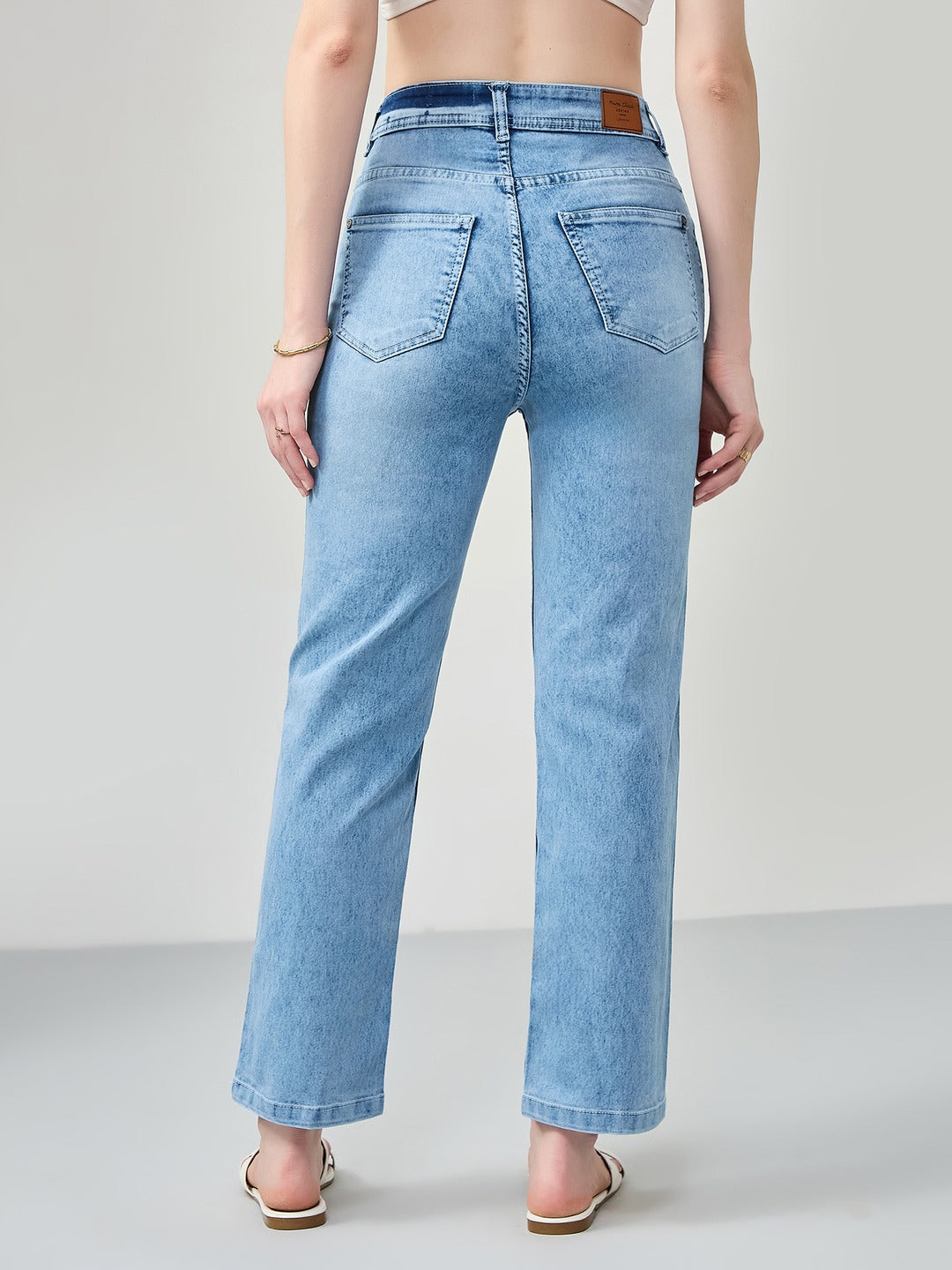 Light Blue Wide-Leg Fit high-rise Stretchable Denim Jeans for Women