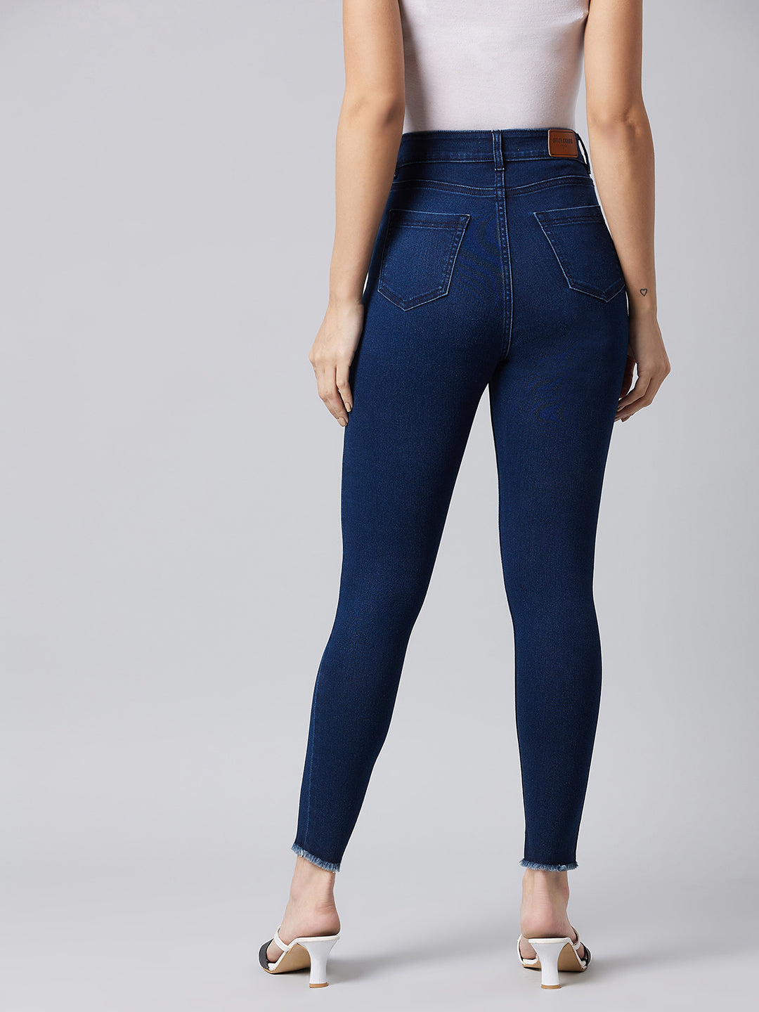 Women's Navy-Blue Skinny High-Rise Clean-Look Cropped Stretchable Denim Jeans