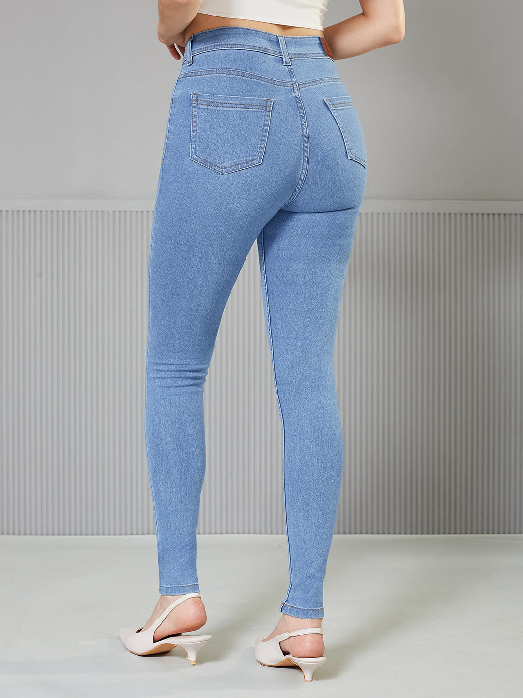 Women's Blue Skinny High-Rise Distressed Regular-Length Denim Jeans