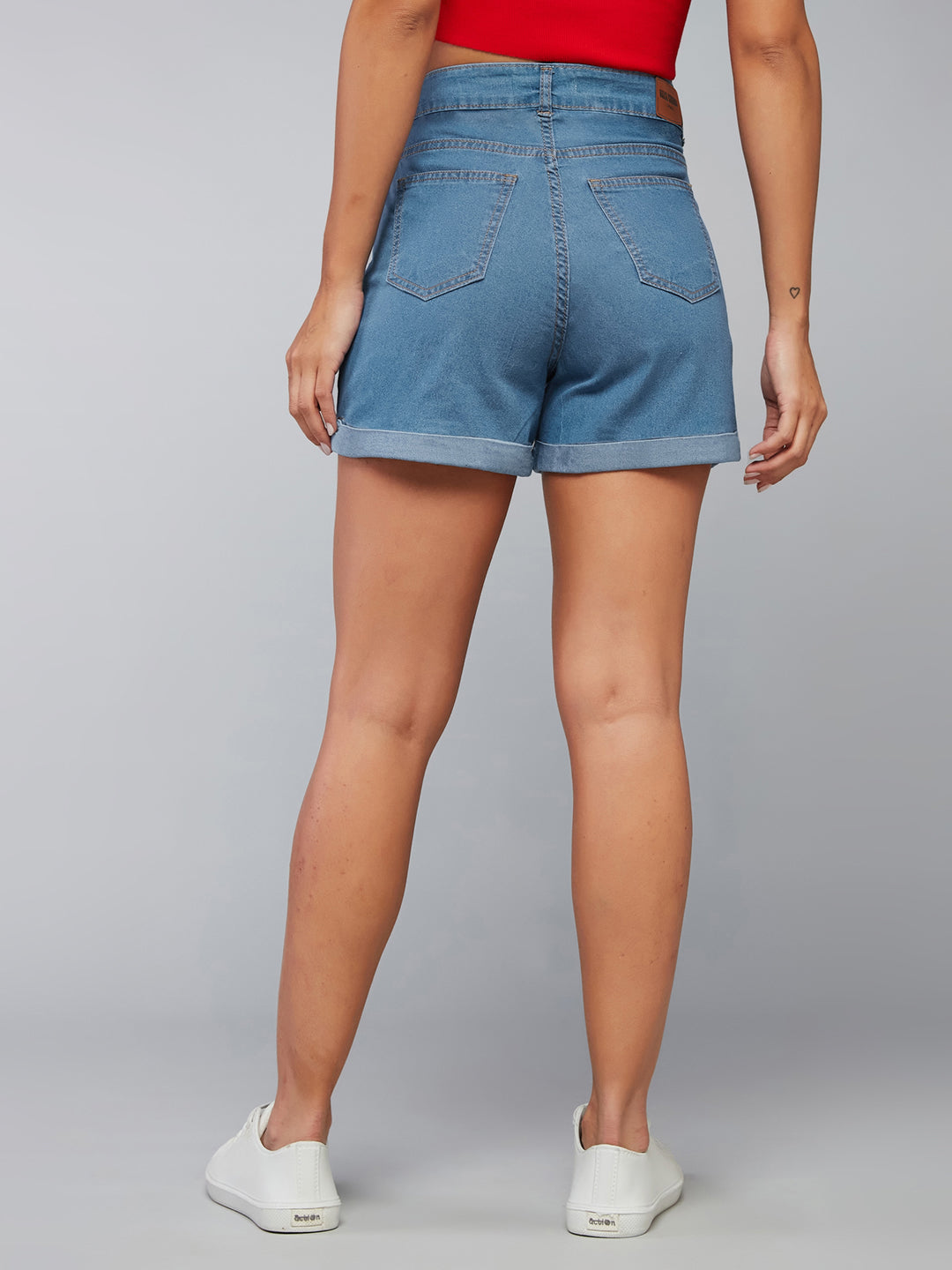 Women's Blue Relaxed Fit Clean-Look Light Weight Mid Rise Denim Shorts