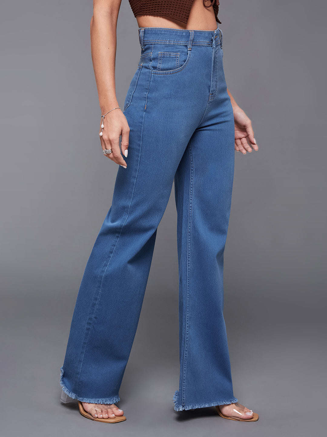 24/7 Comfort Mid-Blue Wide-Leg High-Rise Stretchable Denim Jeans
