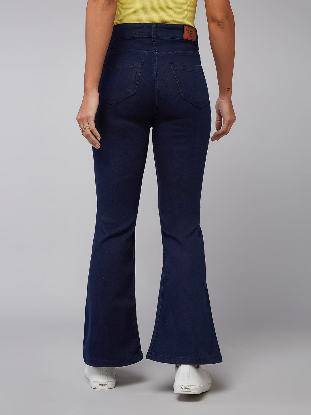 24/7 Comfort Navy-Blue Bell-Bottom Bootcut Hourglass High-Rise Stretchable Denim Jeans