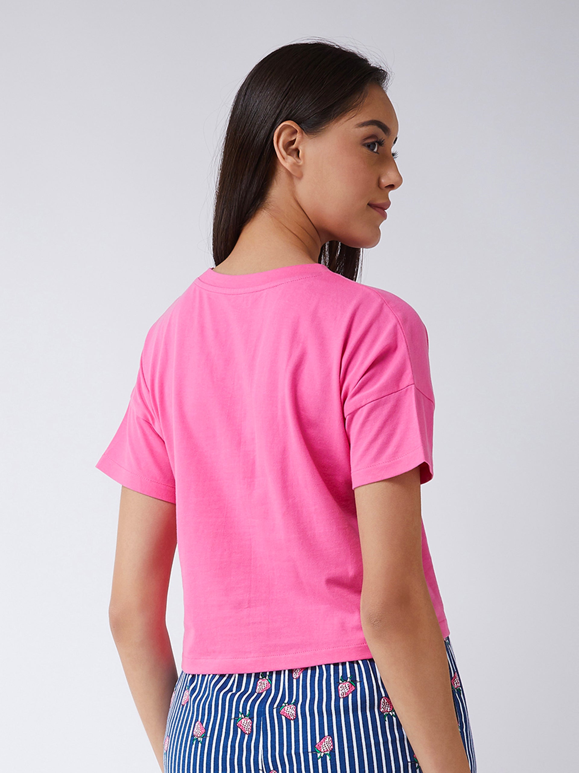 Women's Pink Cropped Solid T-shirt