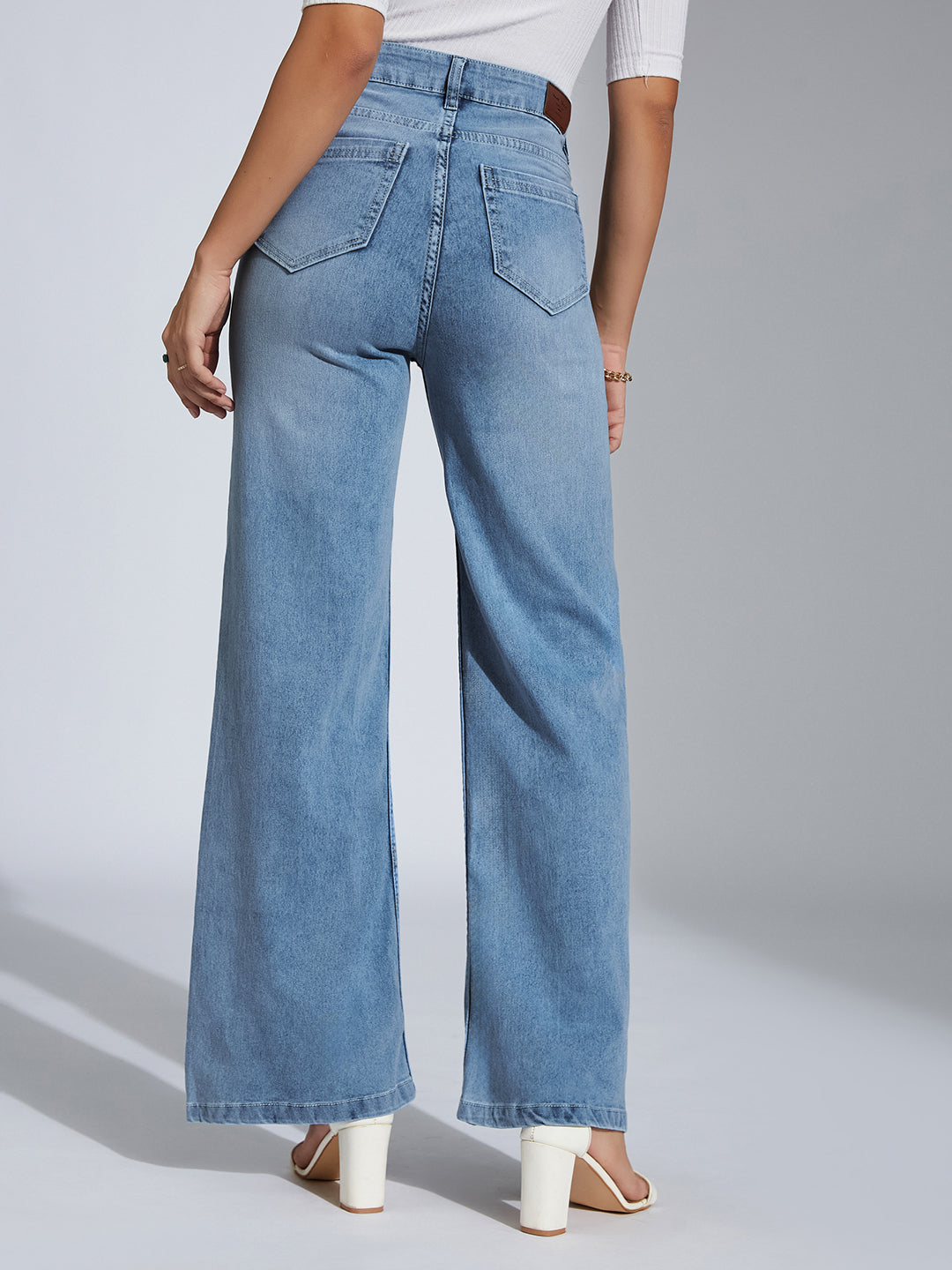 CHASEshape™ Light-Blue Wide-Leg High-Rise Clean-Look Stretchable Denim Jeans