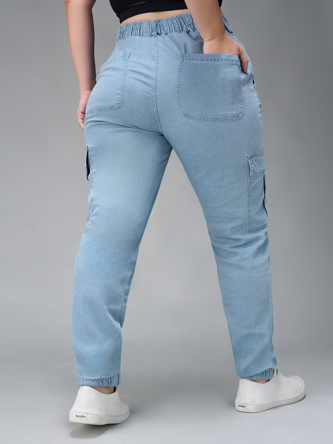 24/7 Comfort Light Blue High-Rise Stretchable Light Weight Denim Joggers