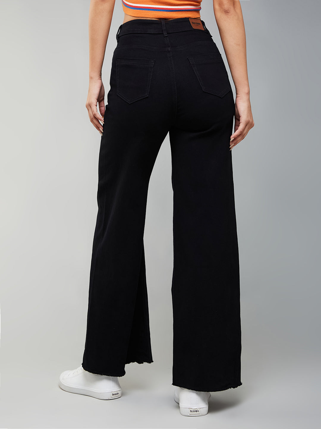 24/7 Comfort Black High-Rise Stretchable Wide-Leg Denim Jeans for Women