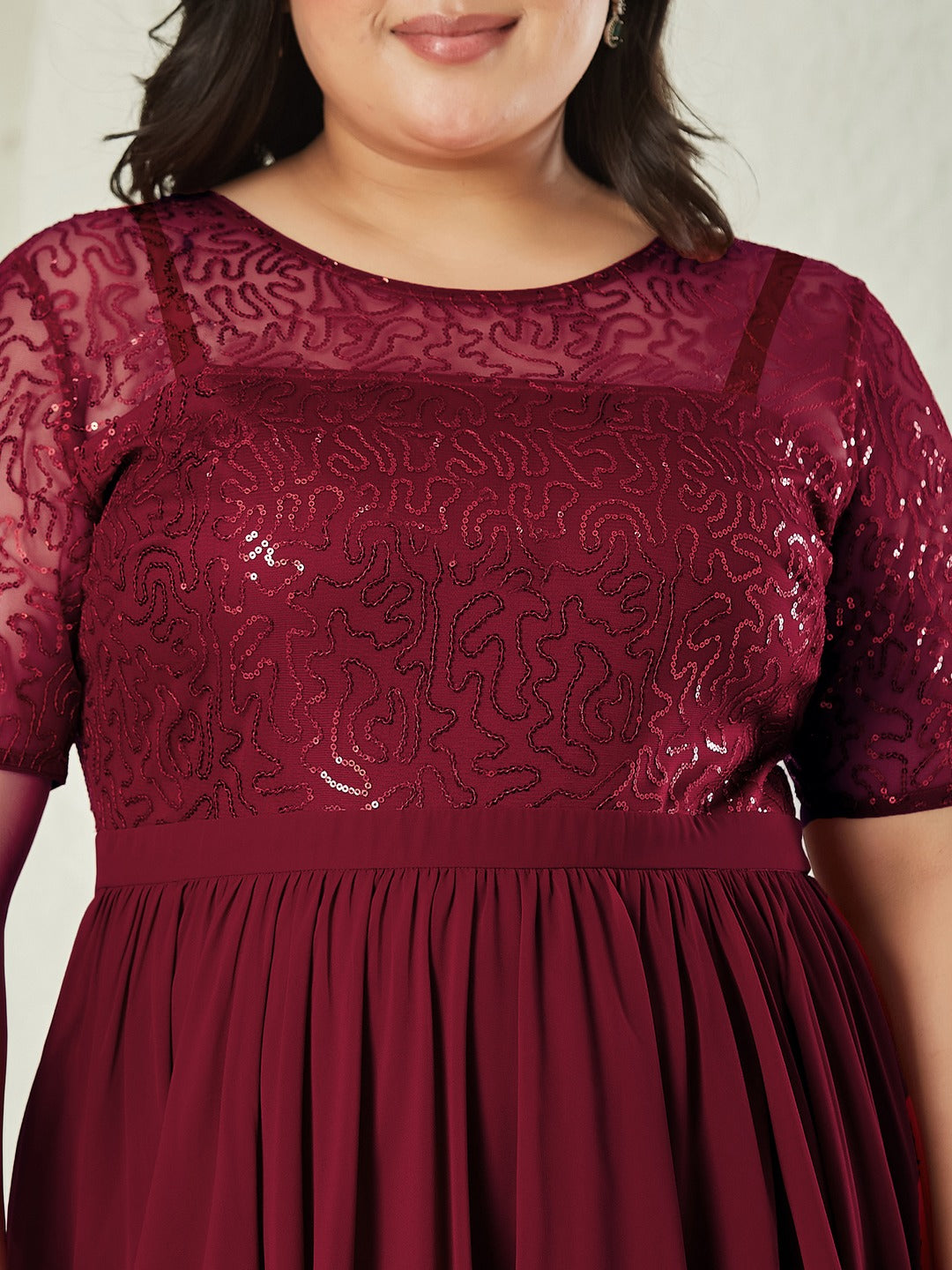 Maaroon Relaxed Fit Maxi Georgette & Sequins Dress for Women
