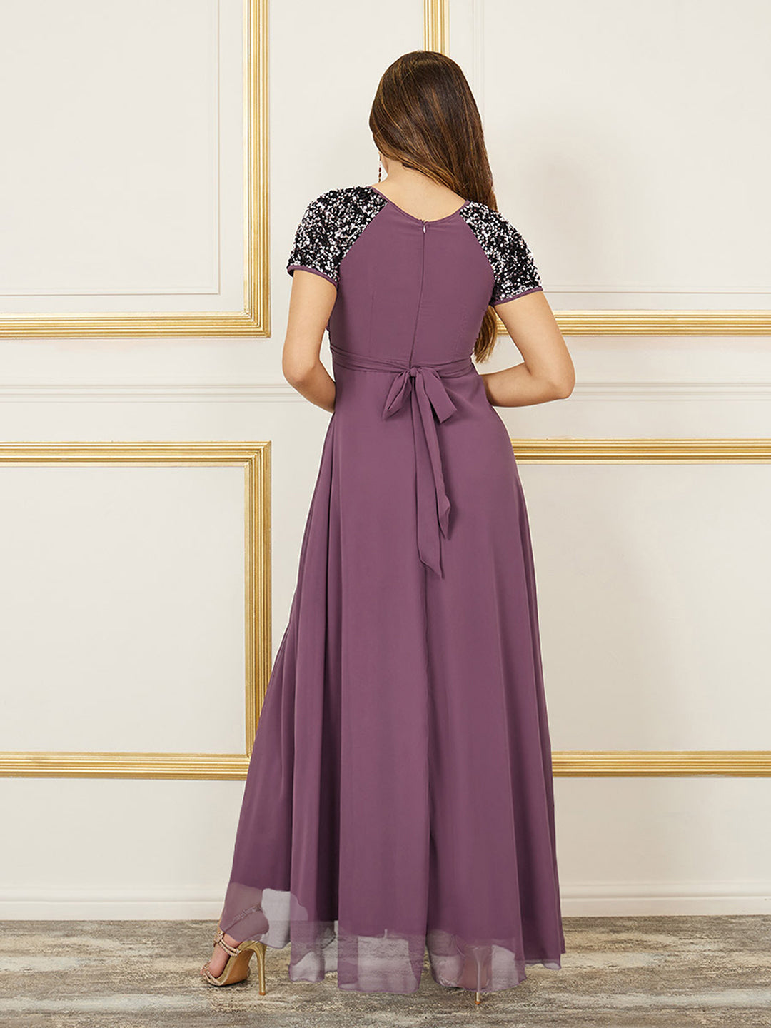 Women's Mauve Relaxed Fit Maxi Georgette Dress