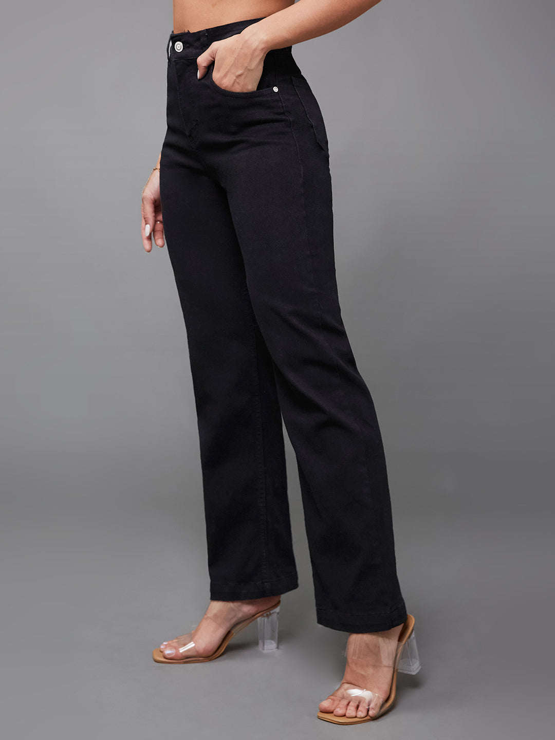 24/7 Comfort Black Straight High-Rise Stretchable Denim Jeans