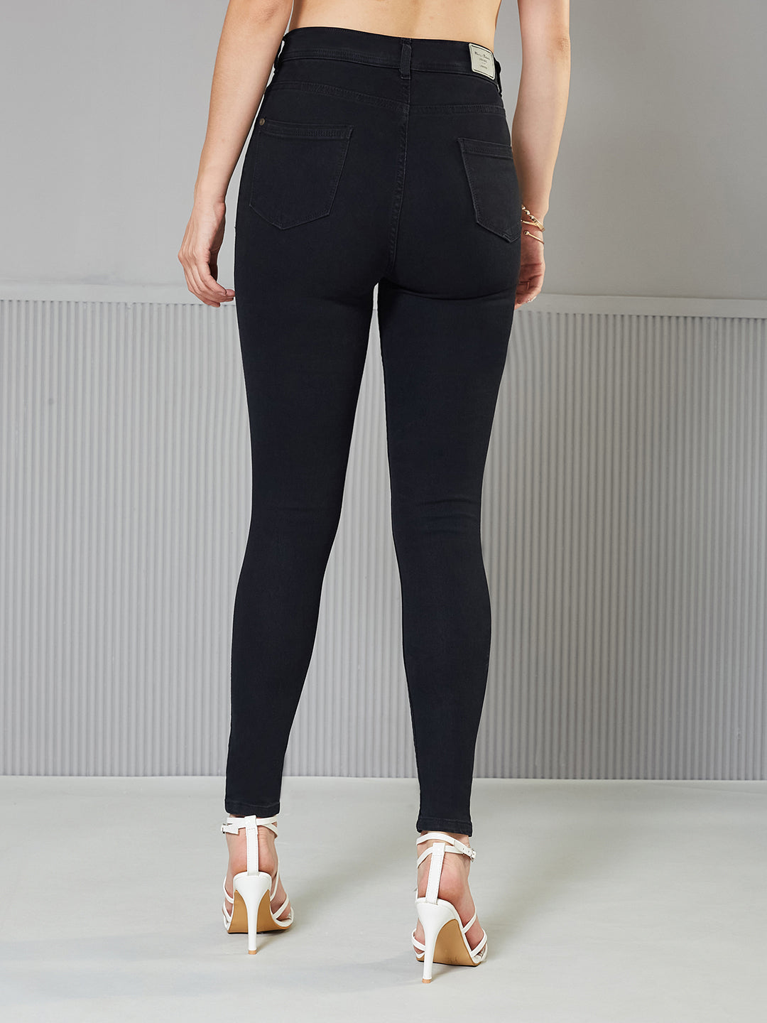 24/7 Comfort Black Slim Fit High-Rise Acid Wash Stretchable Denim Jeans for Women