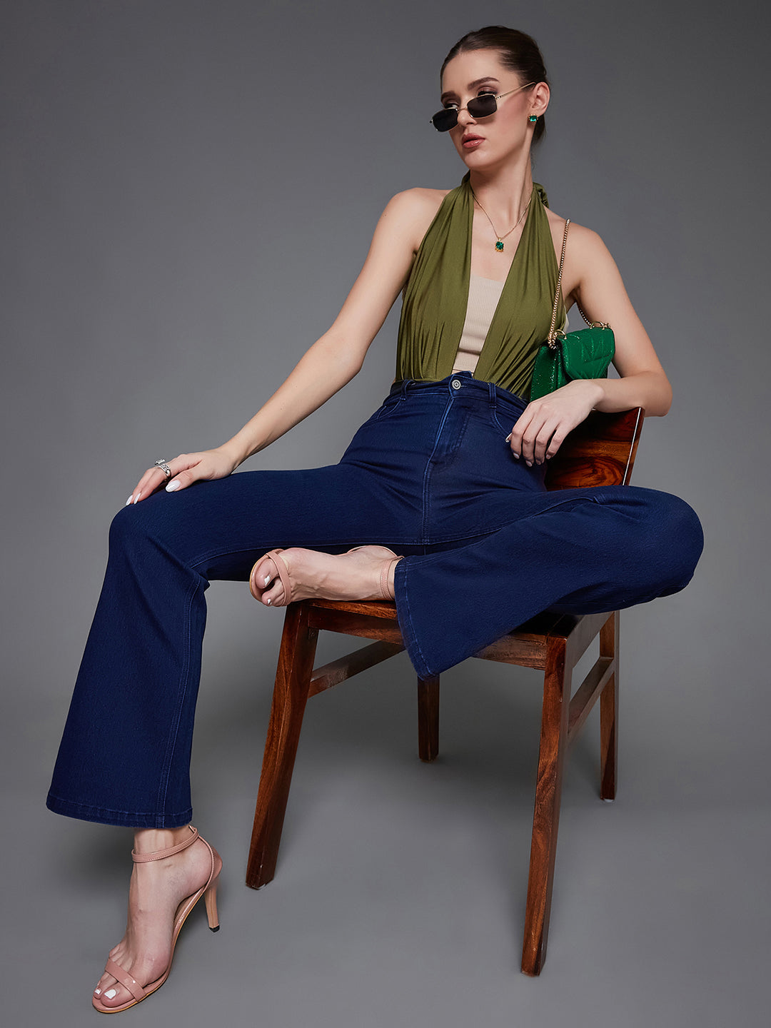 CHASEshape™ Navy-Blue Bootcut High-Rise Stretchable Denim Jeans