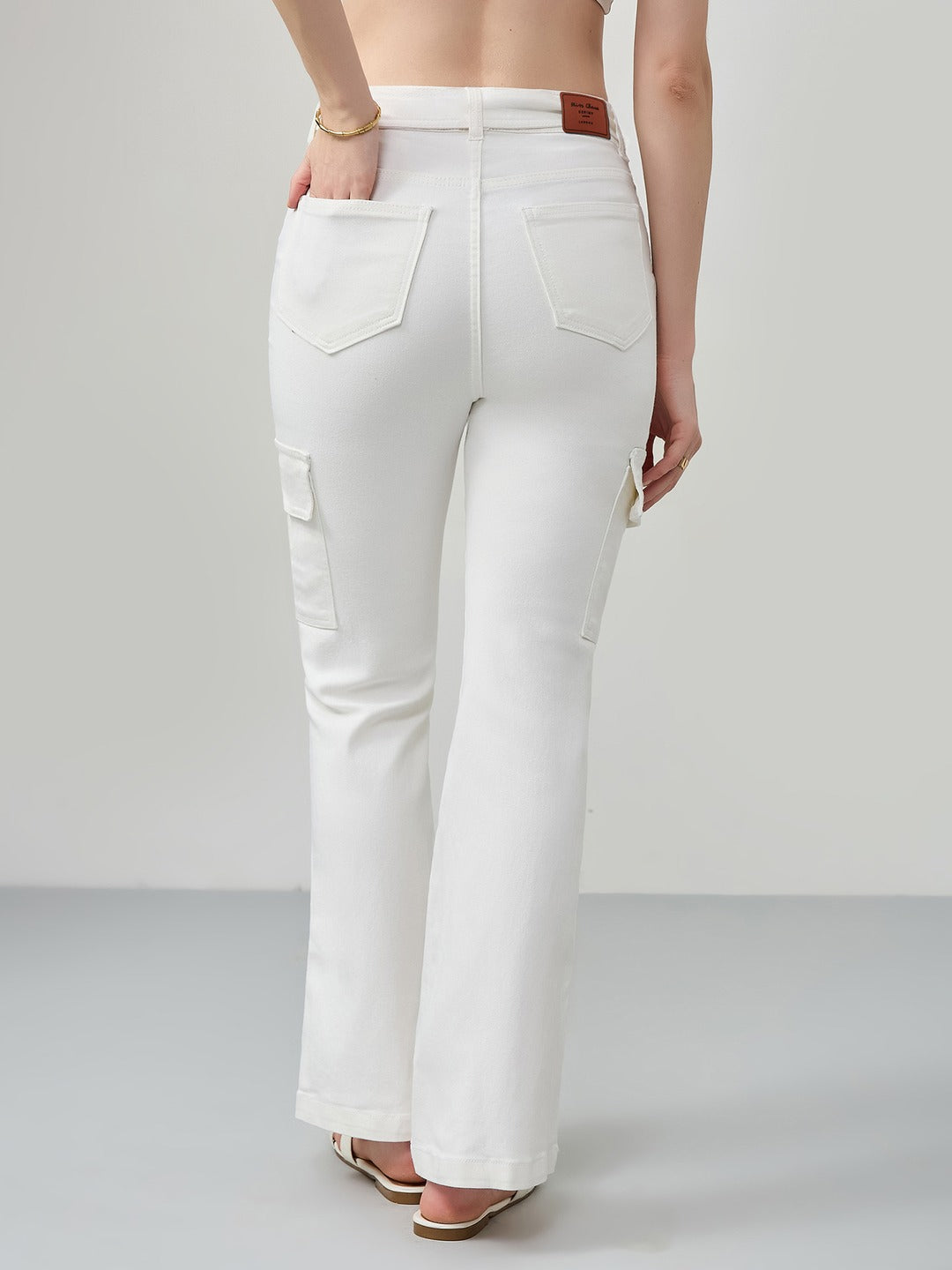White Wide Leg high-rise Regular Stretchable Denim Jeans for Women