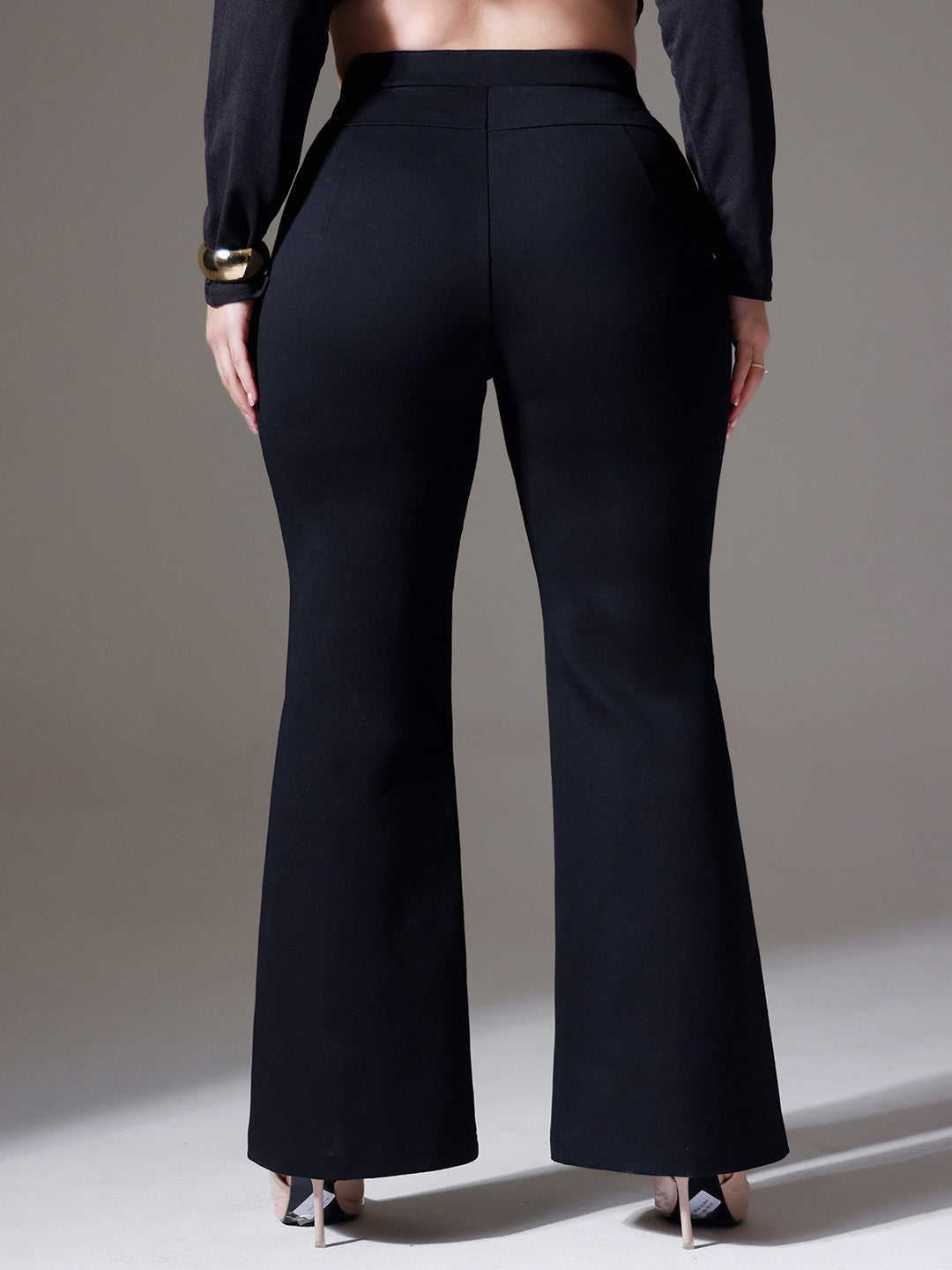 CHASEshape™ Black Solid Bootcut Regular-Length Rayon Trouser for Women