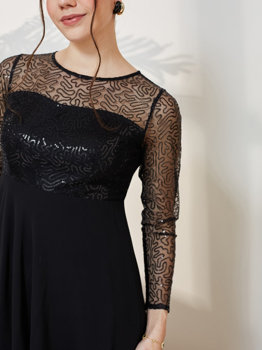 Black Solid Embellished Maxi Dress for Women