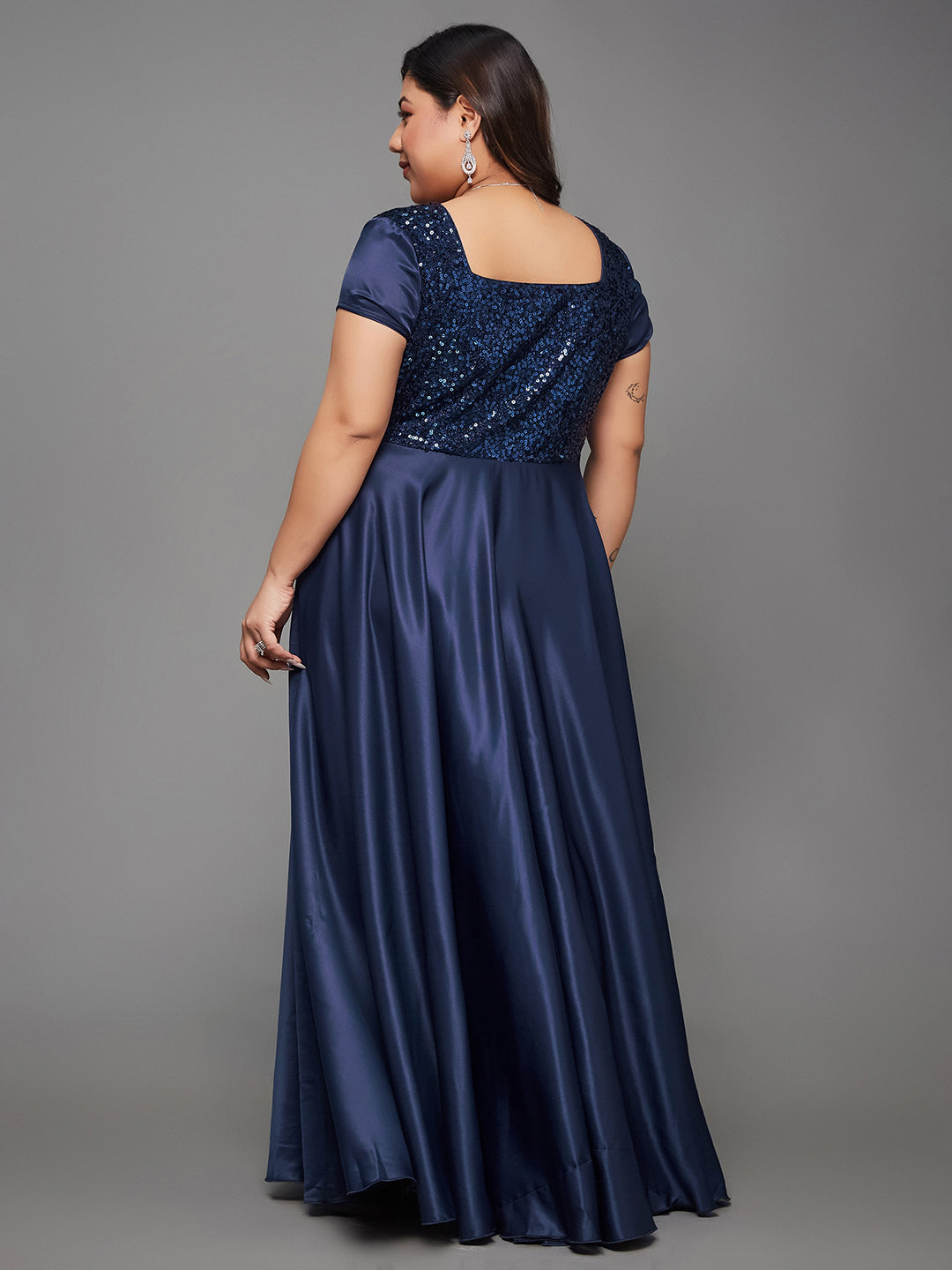 Body Bliss Navy Blue Embellished Fit & Flare Maxi Dress