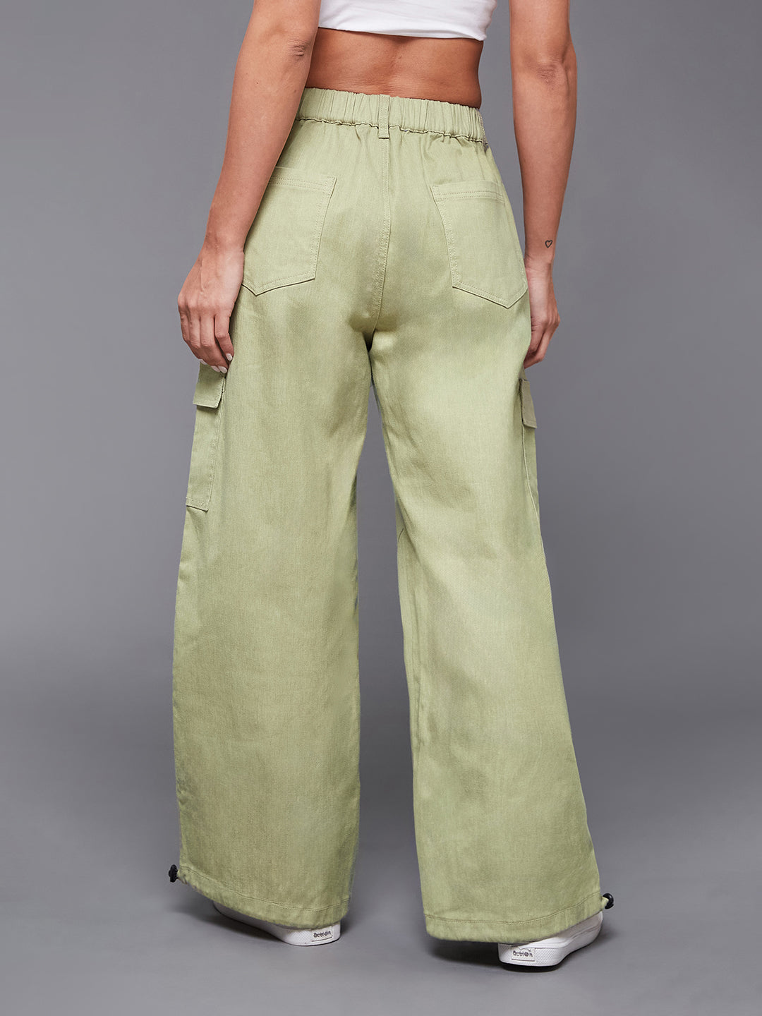 24/7 Comfort Cotton Olive Wide-Leg High-Rise Stretchable Denim Parachute Pant