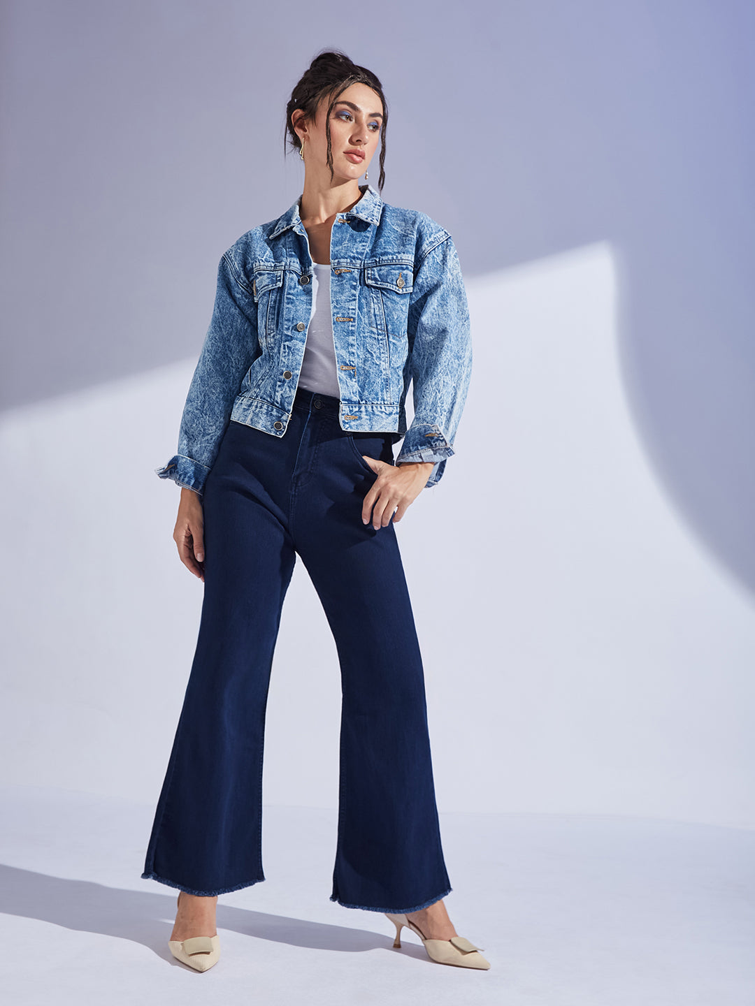 Women's Navy Blue Bootcut High-Rise Regular-Length Stretchable Denim Jeans
