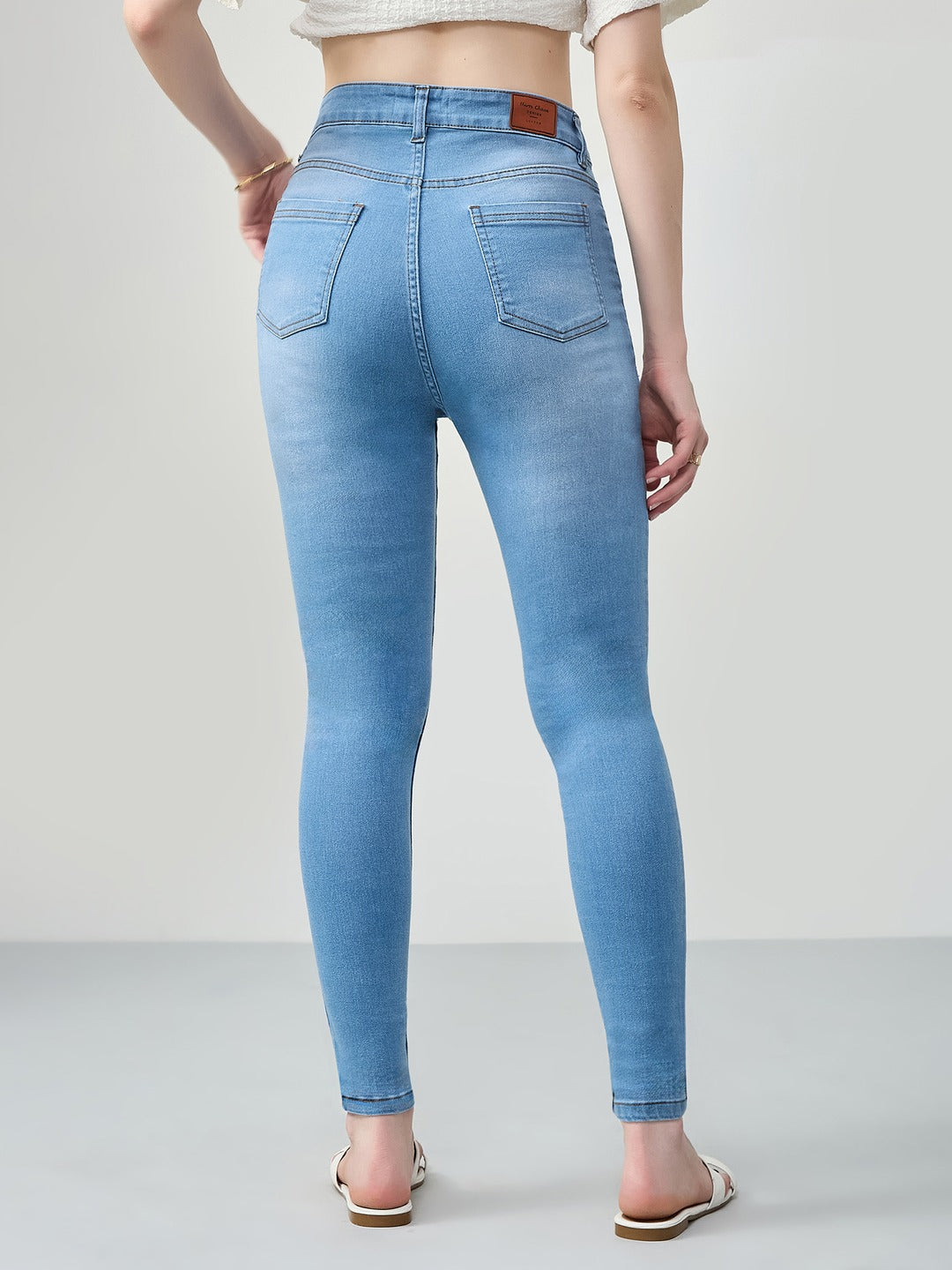 Blue Skinny high-rise Mild Distress Regular Stretchable Denim Jeans for Women