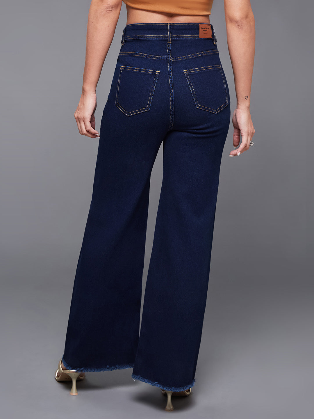 24/7 Comfort Navy-Blue Wide-Leg High-Rise Stretchable Denim Jeans