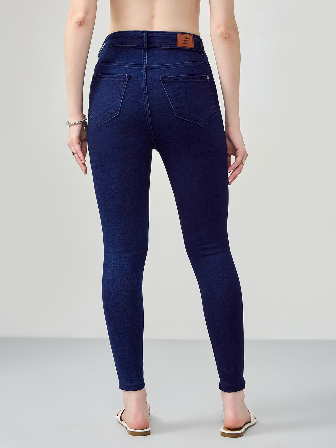 Navy Blue Skinny Fit high-rise Cropped Length Stretchable Denim Jeans for Women