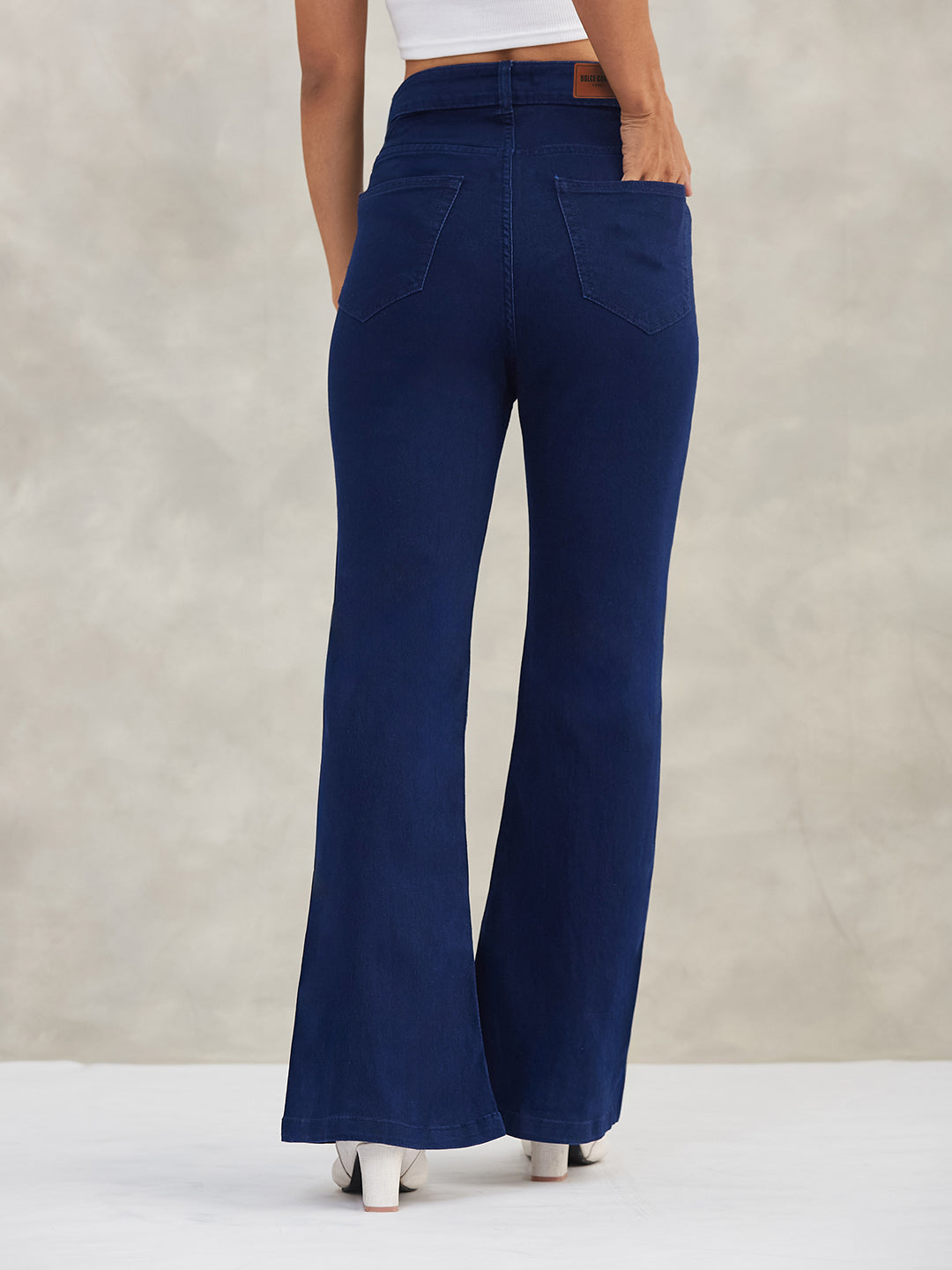 Women's Navy Blue Bootcut High-Rise Stretchable Shaping Denim Jeans