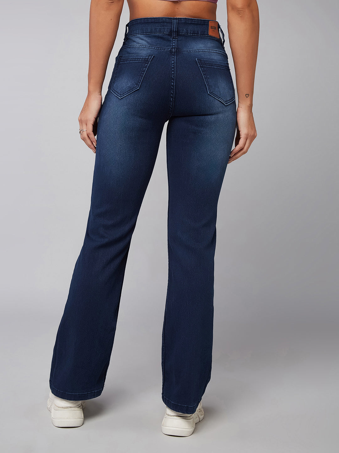 24/7 Comfort Navy-Blue Wide-Leg Mid-Rise Stretchable Denim Jeans