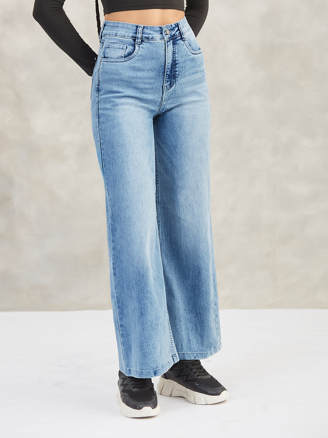 Women's Light Blue Wide-Leg High-Rise Stretchable Shaping Denim Jeans