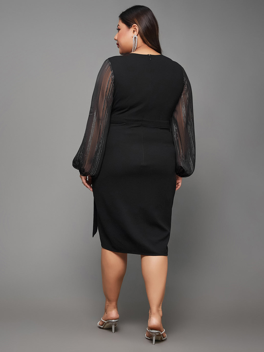 Body Bliss Black Wrap Knee-Length Dress for Women