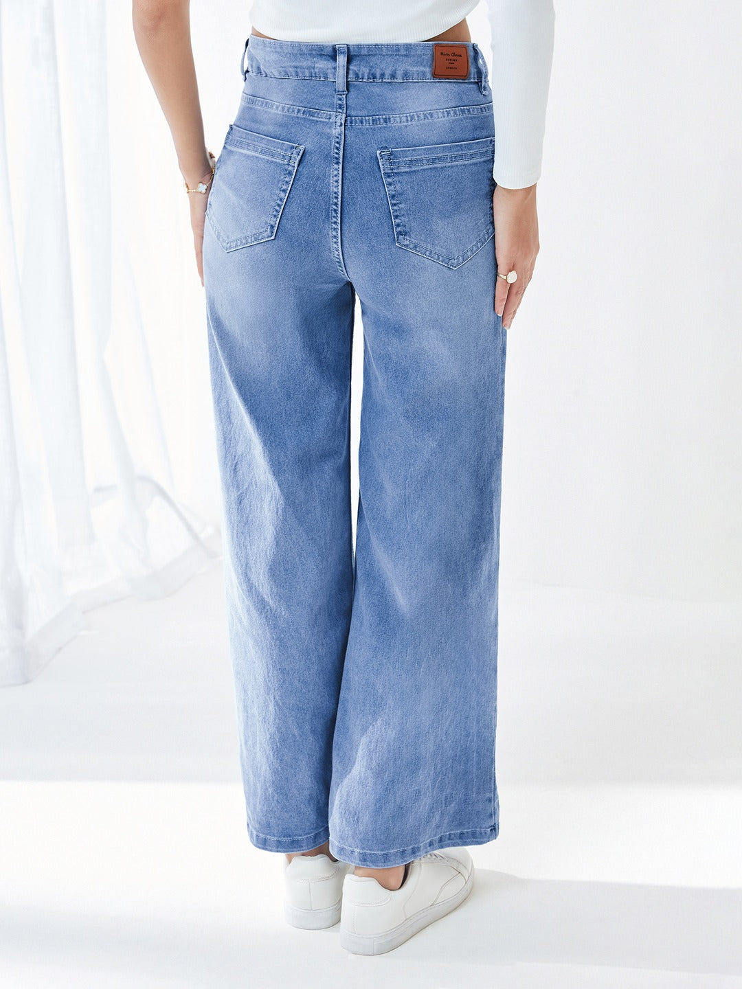 CHASEshape™ Light Blue Wide-Leg High-Rise Clean-Look Regular-Length Stretchable Jeans for Women