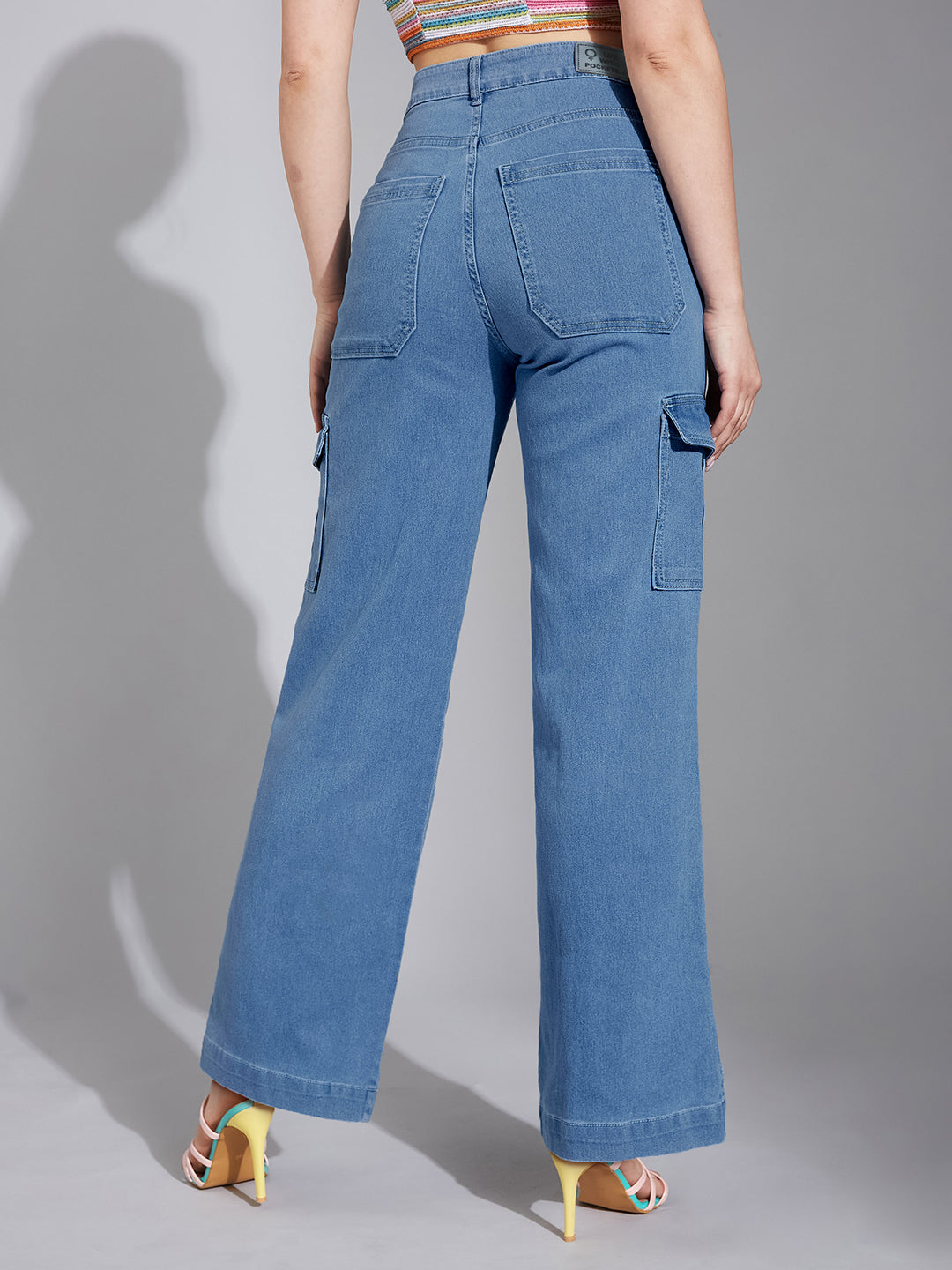24/7 Comfort Blue Wide-Leg High-Rise Stretchable Denim Jeans