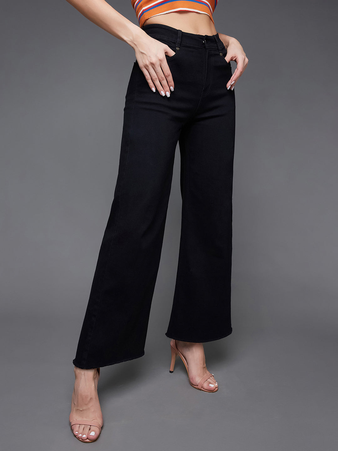24/7 Comfort Black High-Rise Stretchable Wide-Leg Denim Jeans