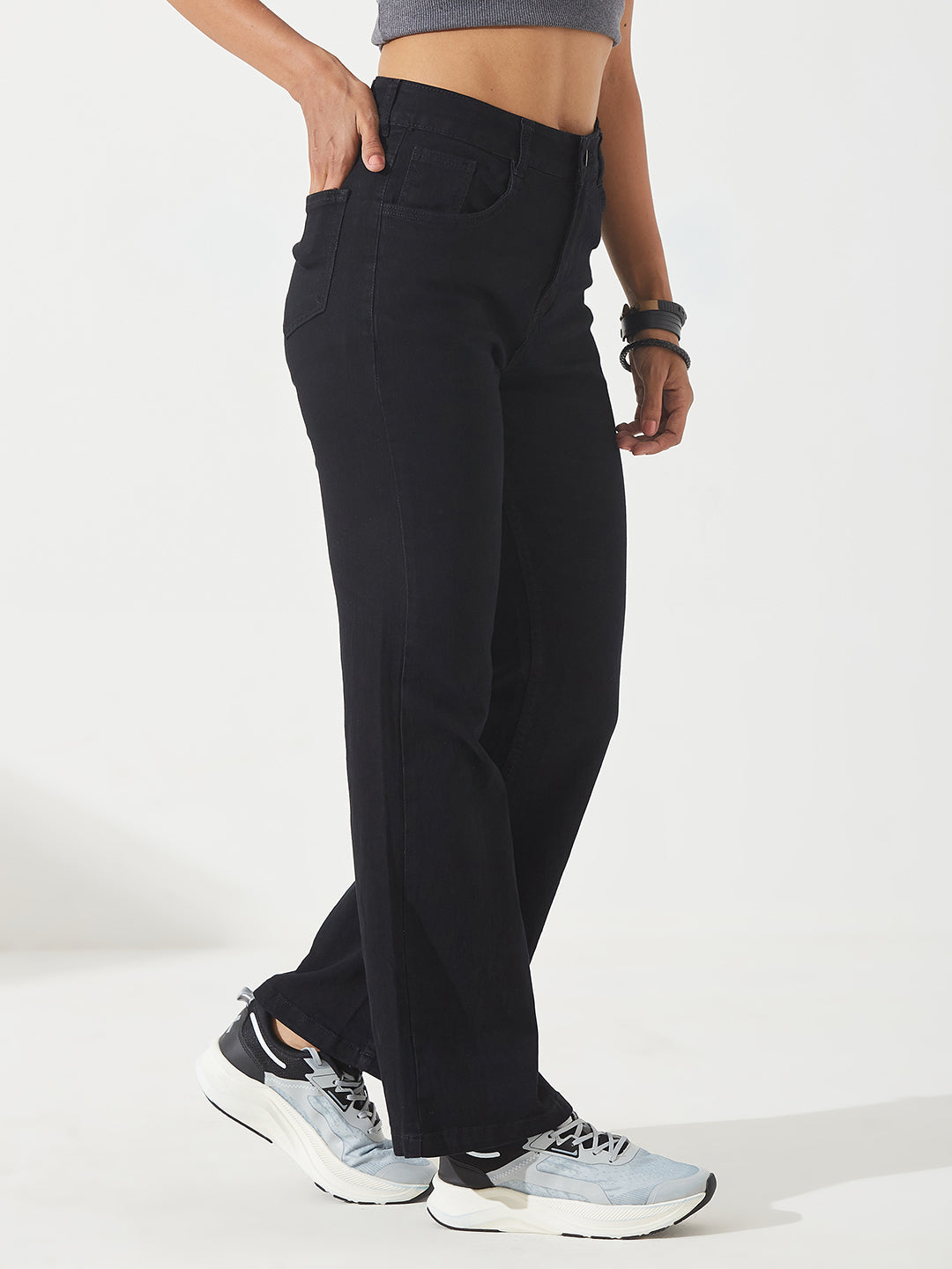 Black Bootcut High-Rise Stretchable Denim Jeans for Women