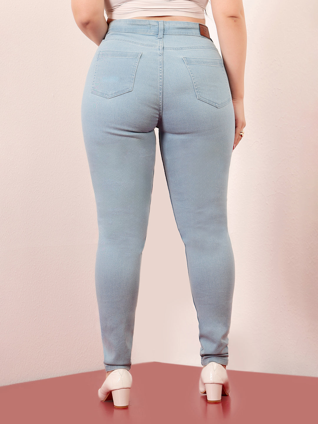 Women's Light Blue Skinny High-Rise Distressed Ice-Wash Denim Jeans
