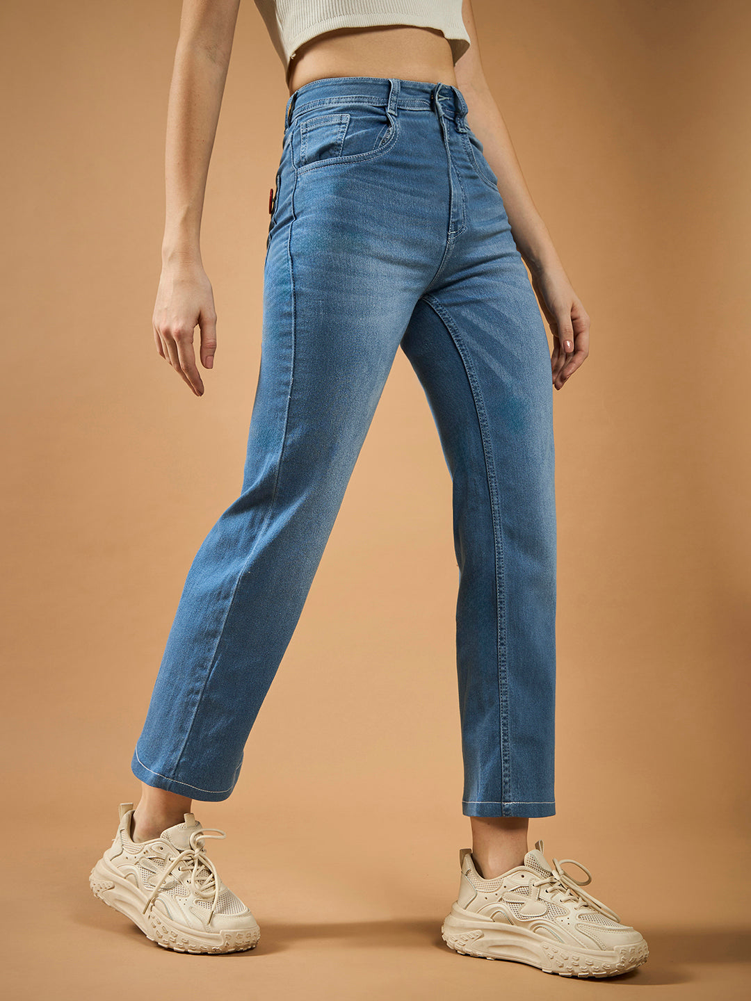 Women's Light Blue Wide-Leg fit Mid-Rise Regular-Length Stretchable Denim Jeans